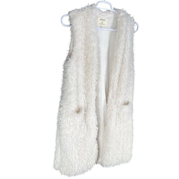 Ashley By 26 International Womens M Fuzzy Faux Fur Long Vest Teddy Cardigan Boho - Picture 5 of 12